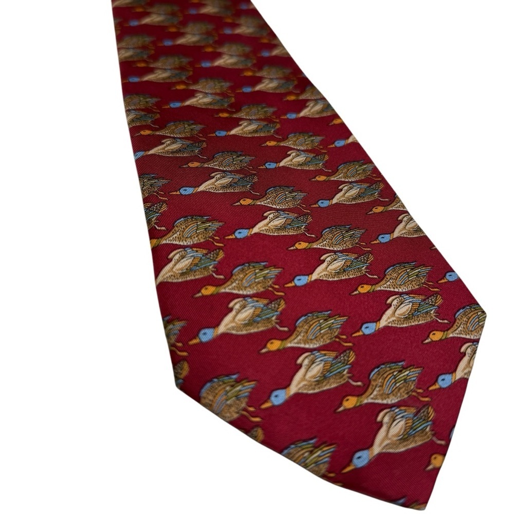 Salvatore Ferragamo Red Yellow Duck Tie 100% Silk Made in Italy